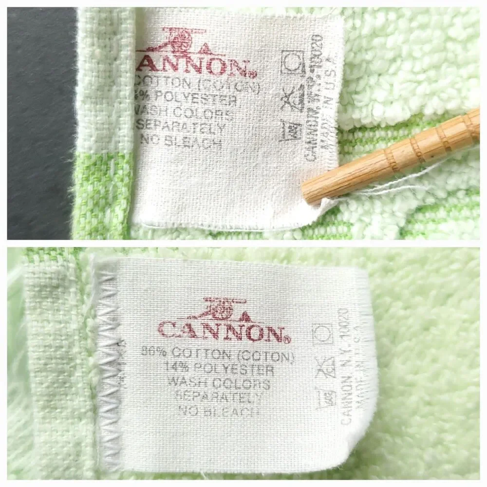 VTG Cannon Hand Towel Lot of 2 Green Sculpted Floral Fringe USA MCM Style READ